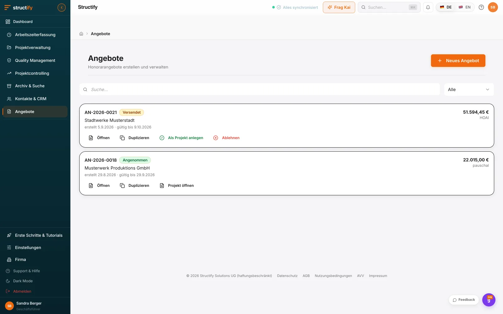 Structify Desktop: Quotes & AVA: Line items through to award