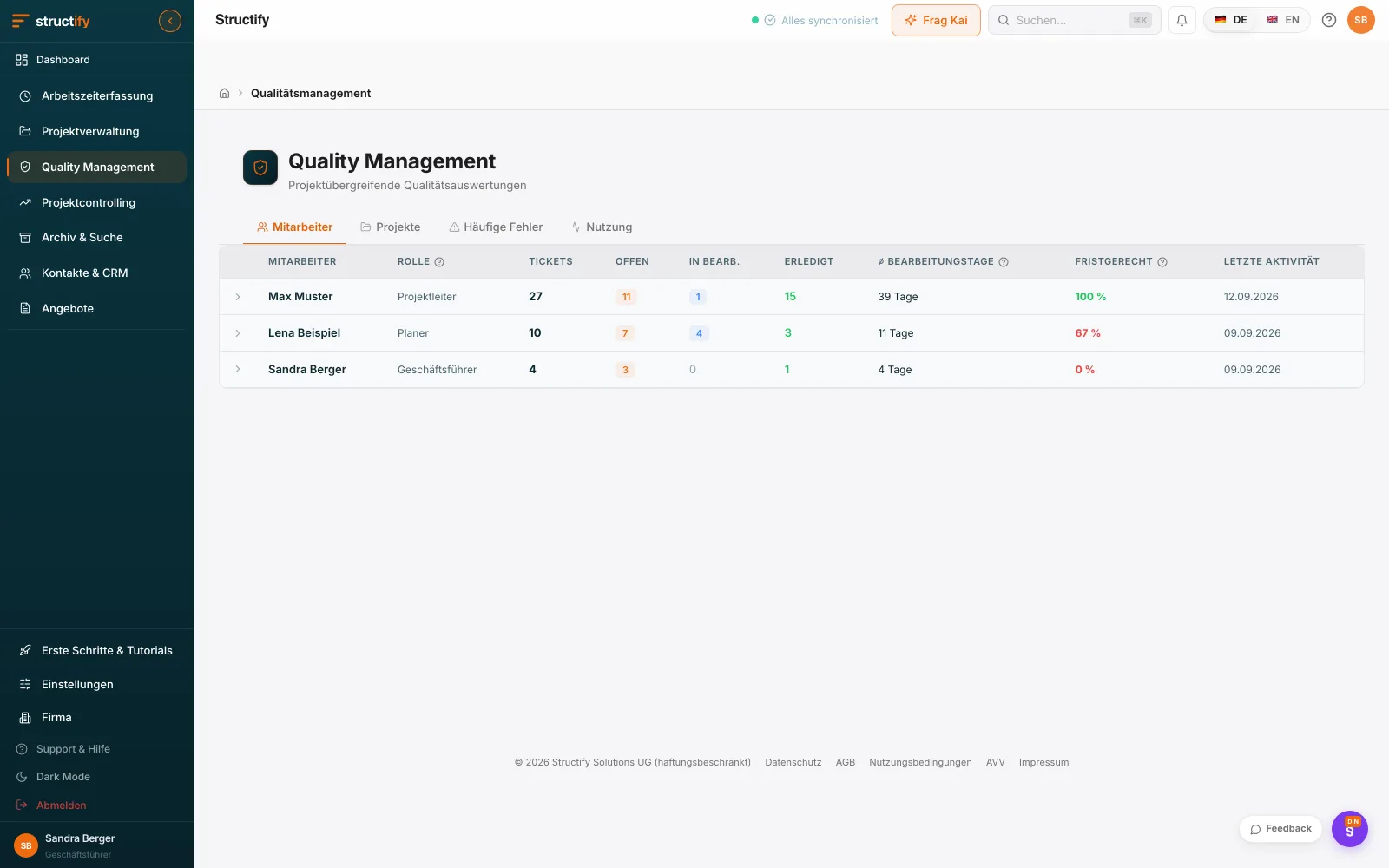 Structify Desktop: Defects & quality: Captured, located, closed