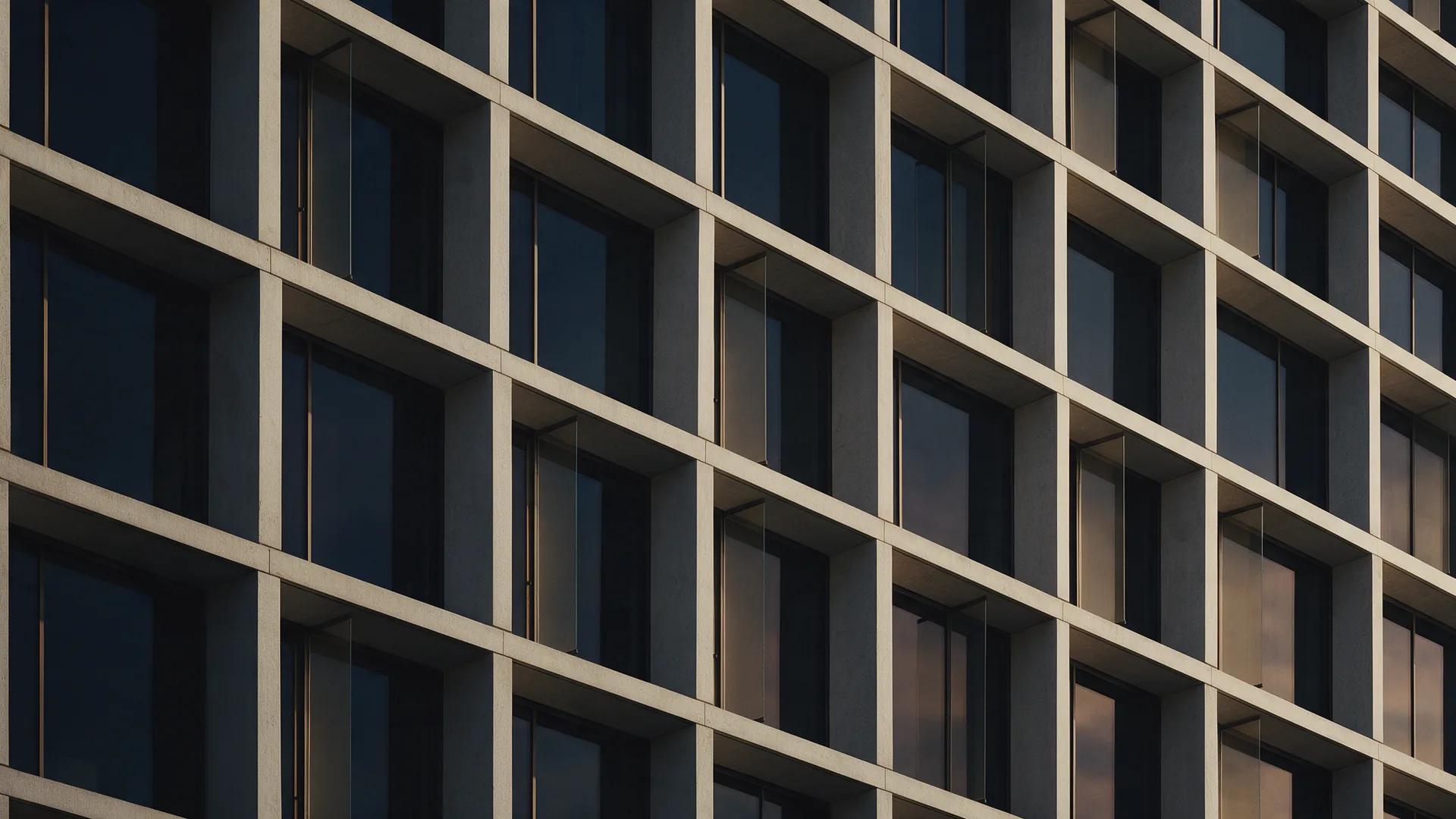 KI-erzeugtes Bild: geometrische Beton-und-Glas-Fassade eines modernen Gebäudes