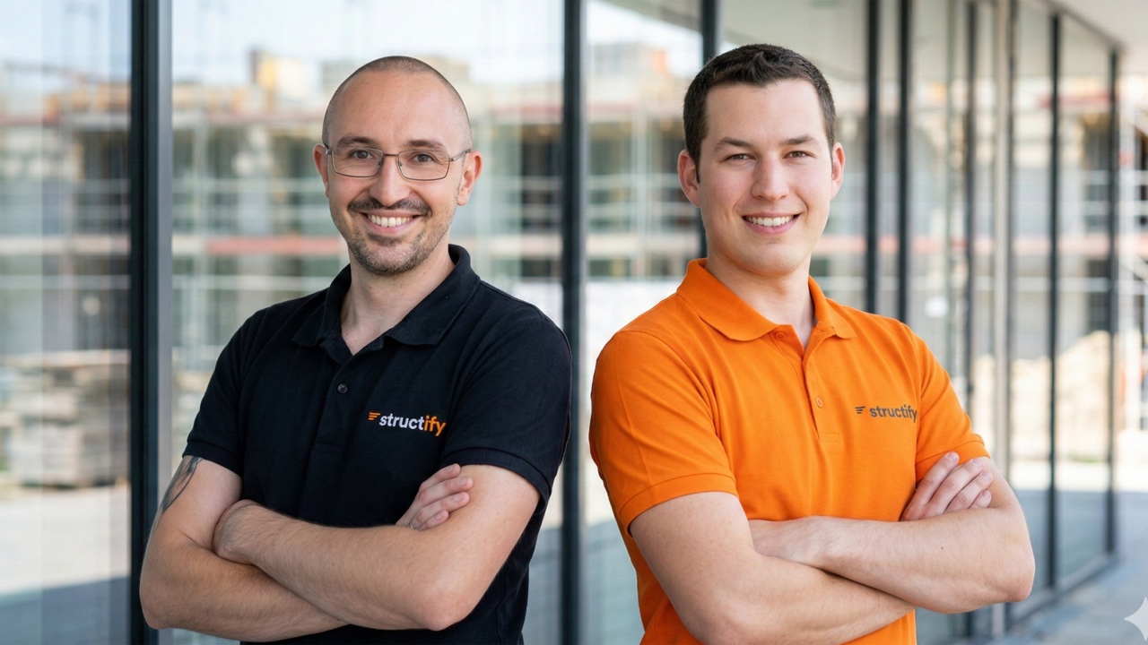 KI-erzeugtes Bild: die Gründer Tim Rosen und Felix König vor einer Baustelle